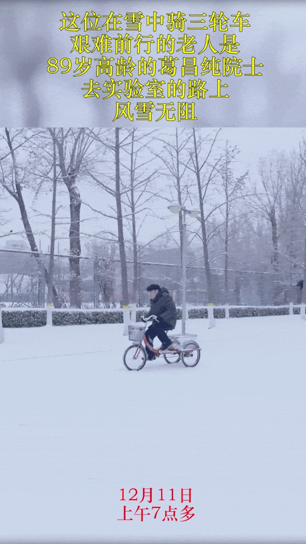 89岁院士，雪中骑三轮车去实验室