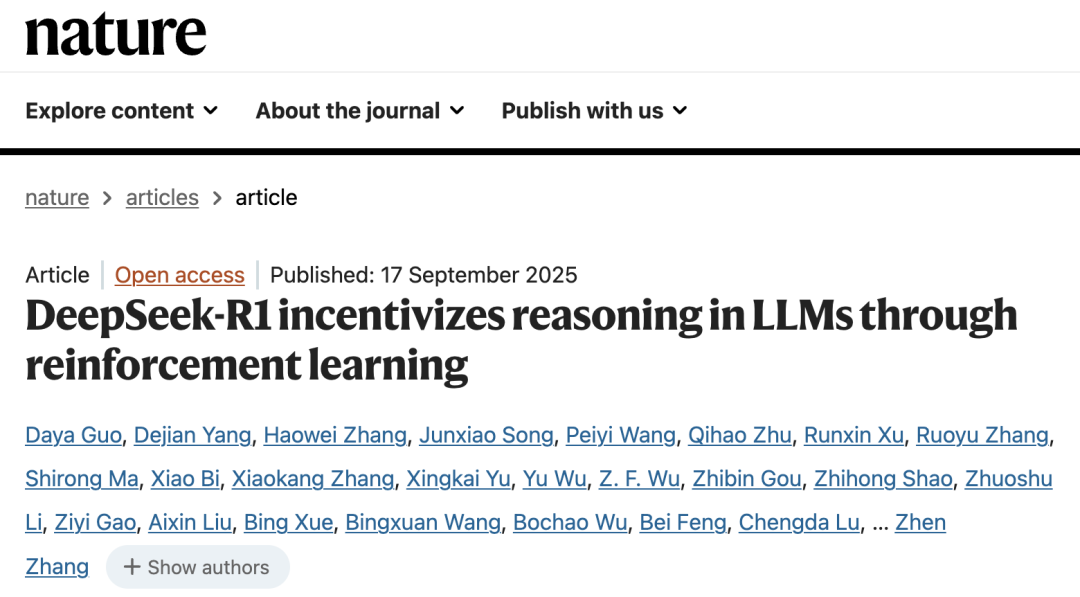 梁文锋发表Nature封面论文:揭开DeepSeek-R1背后的科学原理——强化学习激励大模型推理能力 梁文锋发表Nature封面论文:揭开DeepSeek-R1背后的科学原理——强化学习激励大模型推理能力